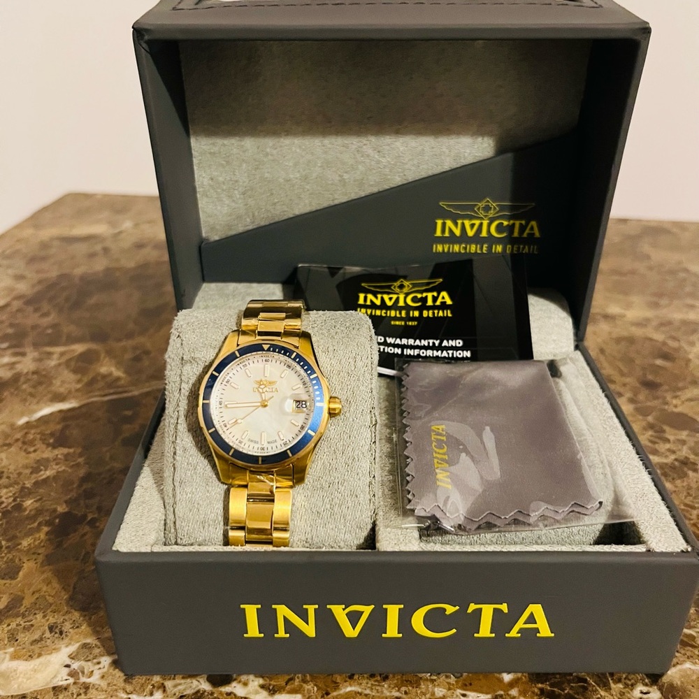 Invicta Women's Gold Watch with Blue Accents